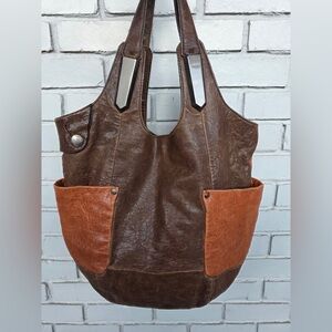 Vintage Oryany Leather Tote Bag Large Two-Tone Brown Shoulder Handbag
